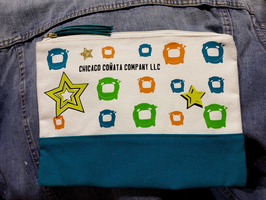 Teal Canvas Clutch Tote - Chicago Coñata Company