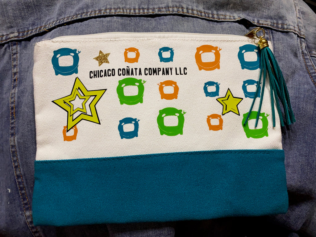 Teal Canvas Clutch Tote - Chicago Coñata Company
