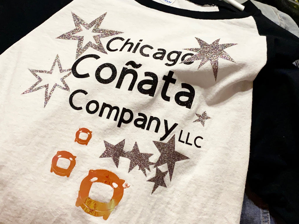 White T-Shirt with black half sleeves - Chicago Coñata Company