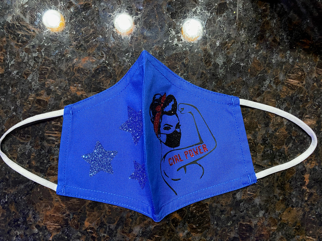 Face Mask (Blue with Girl Power) - Chicago Coñata Company