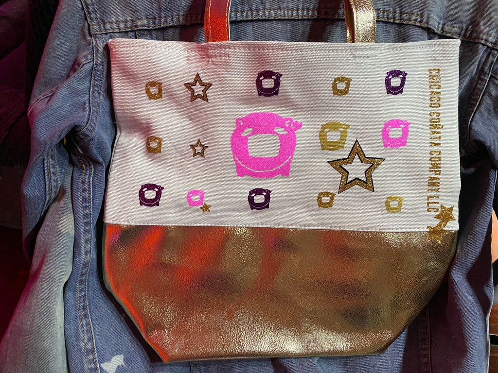 Gold with Pink Canvas Tote - Chicago Coñata Company